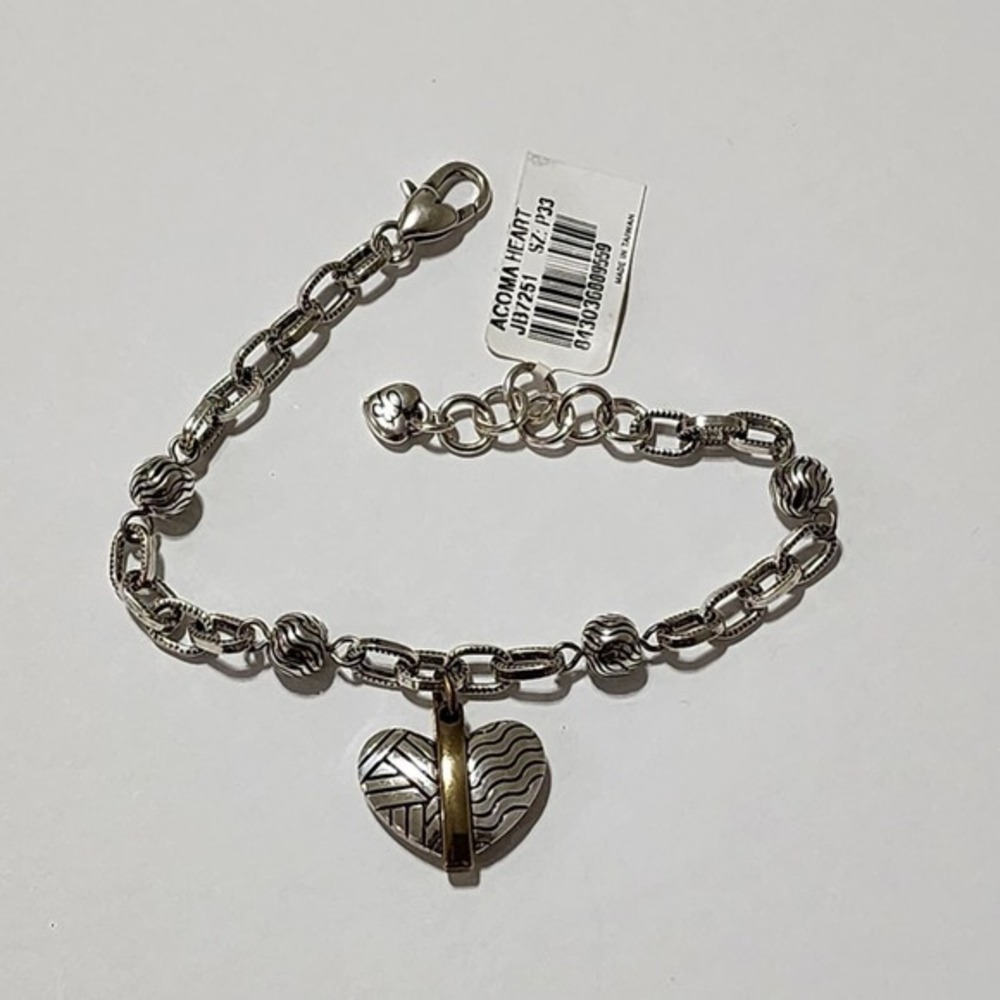 Brighton Acoma‎ Heart Charm Bracelet Silver Plated Women's Jewelry New